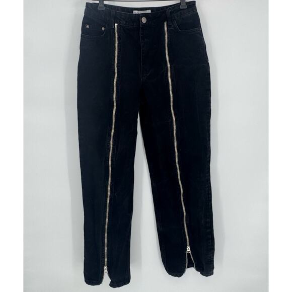 Zara Straight Leg High Waist Zippers Black Jeans Sz 6 Streetwear Y2K Goth Punk - Picture 1 of 8